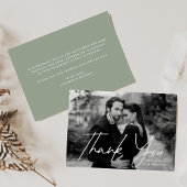 Casual Script Sage Green Photo Wedding Bedankkaart