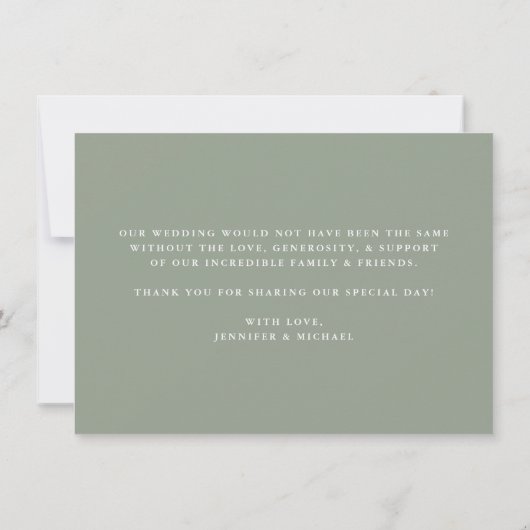 Casual Script Sage Green Wedding Bedankkaart (Achterkant)