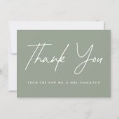 Casual Script Sage Green Wedding Bedankkaart (Voorkant)