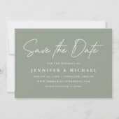 Casual Script Sage Green Wedding Save The Date (Voorkant)