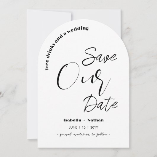 Casual script Sla de datum op Gratis Drinken bruil Kaart (Voorkant)