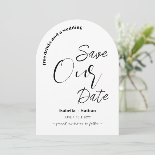 Casual script Sla de datum op Gratis Drinken bruil Kaart (Staand voorkant)
