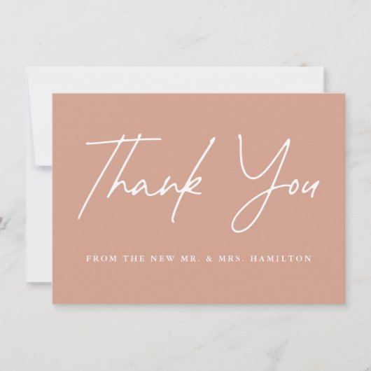 Casual Script Terracotta Wedding Bedankkaart (Voorkant)