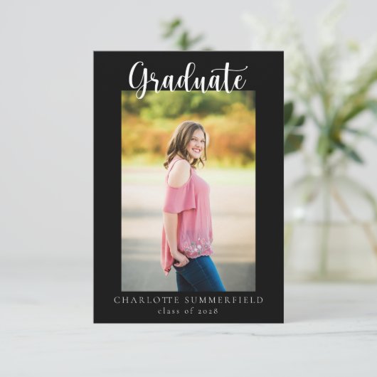 Casual script twee foto | Aankondiging Afstuderen (Staand voorkant)