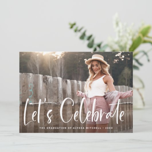 Casual Script | Twee foto afstudeerfeest Kaart (Staand voorkant)