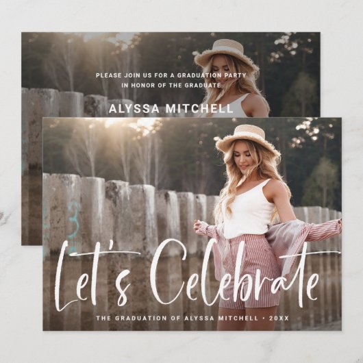 Casual Script | Twee foto afstudeerfeest Kaart (Voorkant / Achterkant)