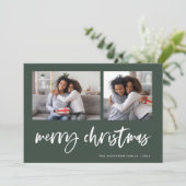 Casual Script Twee Foto Raster | Prettig Kerstfees Feestdagenkaart (Staand voorkant)