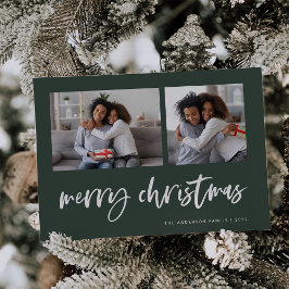 Casual Script Twee Foto Raster | Prettig Kerstfees Feestdagenkaart