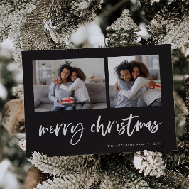 Casual Script Twee Foto Raster | Prettig Kerstfees Feestdagenkaart