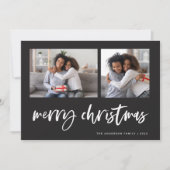 Casual Script Twee Foto Raster | Prettig Kerstfees Feestdagenkaart (Voorkant)