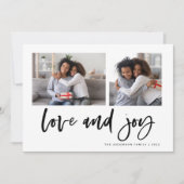 Casual script twee fotoraster | Liefde en Joy Feestdagenkaart (Voorkant)