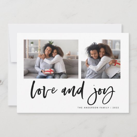 Casual script twee fotoraster | Liefde en Joy Feestdagenkaart (Voorkant)