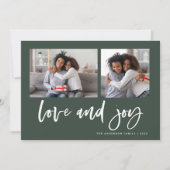 Casual script twee fotoraster | Liefde en Joy Feestdagenkaart (Voorkant)
