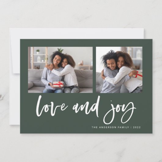 Casual script twee fotoraster | Liefde en Joy Feestdagenkaart (Voorkant)