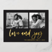 Casual script twee fotoraster | Liefde en Joy Folie Feestdagenkaart (Voorkant)