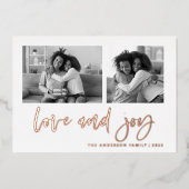 Casual script twee fotoraster | Liefde en Joy Folie Feestdagenkaart (Voorkant)