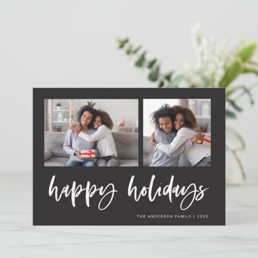 Casual script twee fotoraster | PRETTIGE FEESTDAGE Feestdagenkaart (Staand voorkant)