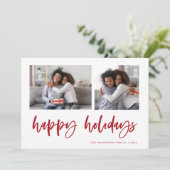 Casual script twee fotoraster | PRETTIGE FEESTDAGE Feestdagenkaart (Staand voorkant)