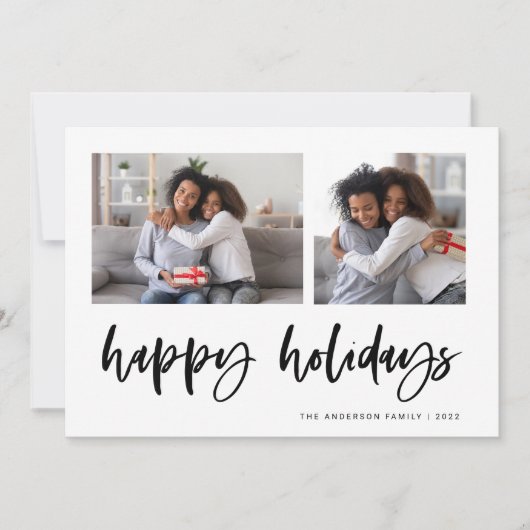 Casual script twee fotoraster | PRETTIGE FEESTDAGE Feestdagenkaart (Voorkant)