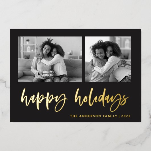 Casual script twee fotoraster | PRETTIGE FEESTDAGE Folie Feestdagenkaart (Voorkant)