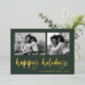 Casual script twee fotoraster | PRETTIGE FEESTDAGE Folie Feestdagenkaart (Staand Voorkant)