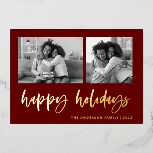 Casual script twee fotoraster | PRETTIGE FEESTDAGE Folie Feestdagenkaart (Voorkant)