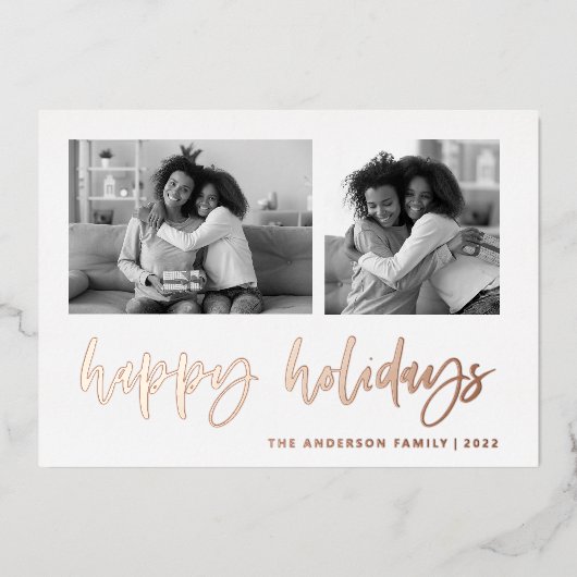 Casual script twee fotoraster | PRETTIGE FEESTDAGE Folie Feestdagenkaart (Voorkant)