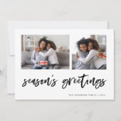 Casual script twee fotoraster | Seizoengroeten Feestdagenkaart (Voorkant)