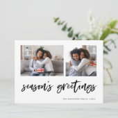Casual script twee fotoraster | Seizoengroeten Feestdagenkaart (Staand voorkant)