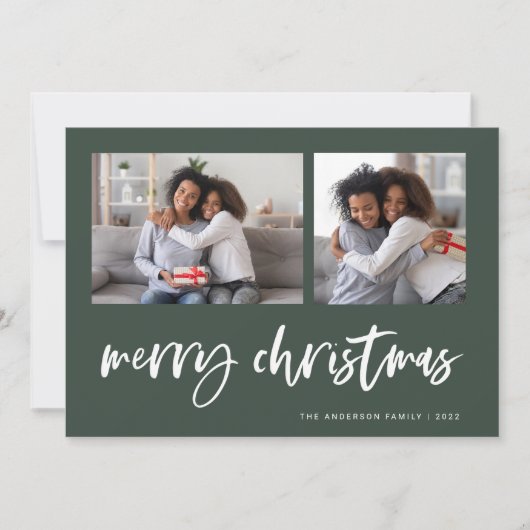 Casual script twee fotoraster | Vrolijk kerstfeest Feestdagenkaart (Voorkant)