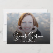 Casual Script White 4 Foto Sweet 16 Birthday Kaart (Voorkant)