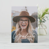 Casual Script White | Fotoafstudeerfeest Kaart (Staand voorkant)