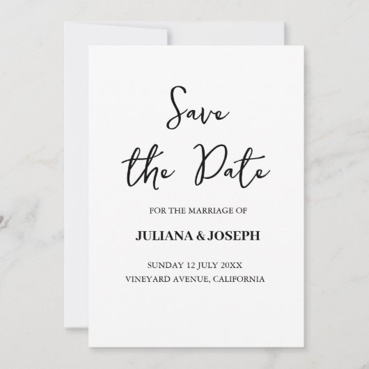 Casual Script Wit en Zwart Typografie Bruiloft Save The Date (Voorkant)