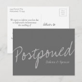 Casual Script | Zilver Grey Postponed Wedding Briefkaart (Voorkant / Achterkant)