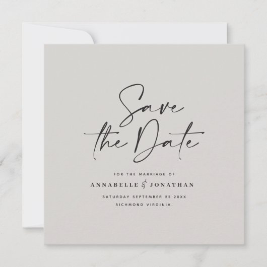 Casual script zwarte grijze typografie bruiloft save the date (Voorkant)