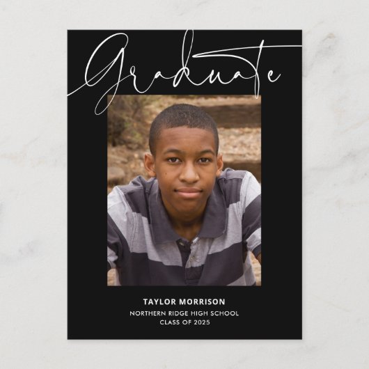 Casual scriptfotograafpartij zwart-wit briefkaart (Voorkant)