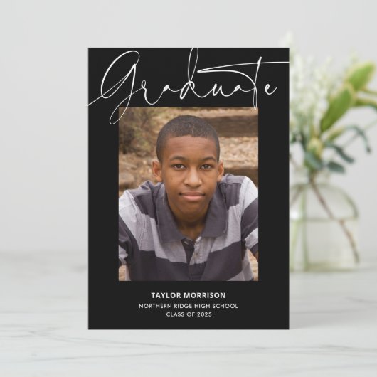 Casual scriptfotograafpartij zwart-wit kaart (Staand voorkant)