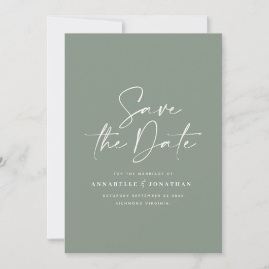 Casual scriptpagina groene typografie bruiloft save the date (Voorkant)