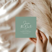 Casual scriptpagina groene typografie bruiloft save the date