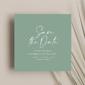 Casual scriptpagina groene typografie bruiloft save the date