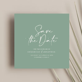 Casual scriptpagina groene typografie bruiloft save the date