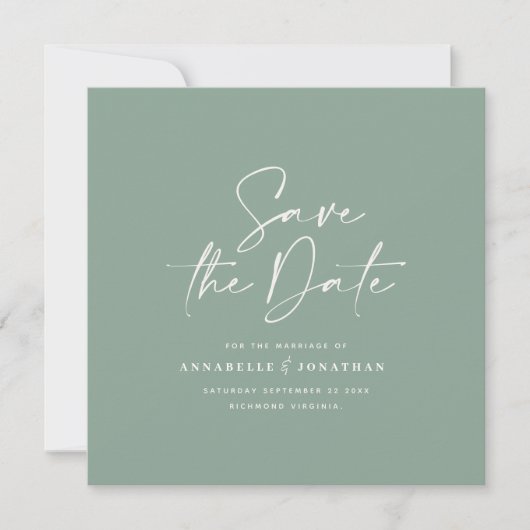 Casual scriptpagina groene typografie bruiloft save the date (Voorkant)
