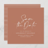 Casual scriptterracotta typografie bruiloft save the date (Voorkant / Achterkant)