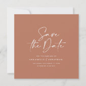 Casual scriptterracotta typografie bruiloft save the date (Voorkant)