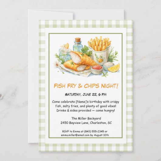 Casual Seafood - Fish Fry & Chips Birthday Invita Kaart (Voorkant)