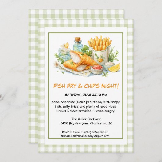 Casual Seafood - Fish Fry & Chips Birthday Invita Kaart (Voorkant / Achterkant)