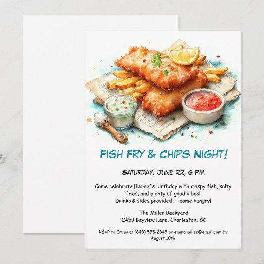 Casual Seafood - Fish Fry & Chips Birthday  Kaart (Voorkant / Achterkant)