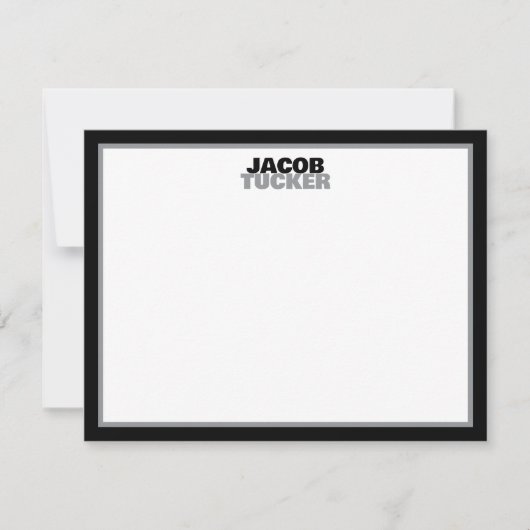 Casual Stacked Name Black & Gray Border Stationery Notitiekaartje (Voorkant)