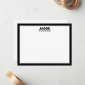 Casual Stacked Name Black & Gray Border Stationery Notitiekaartje (Voorkant / Achterkant in situ)
