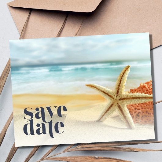 Casual Starfish Beach Bruiloft Save the Date Aankondigingskaart